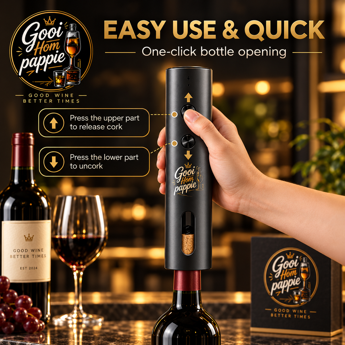 Gooi Hom Pappie 4-in-1 electric wine opener set, view 8