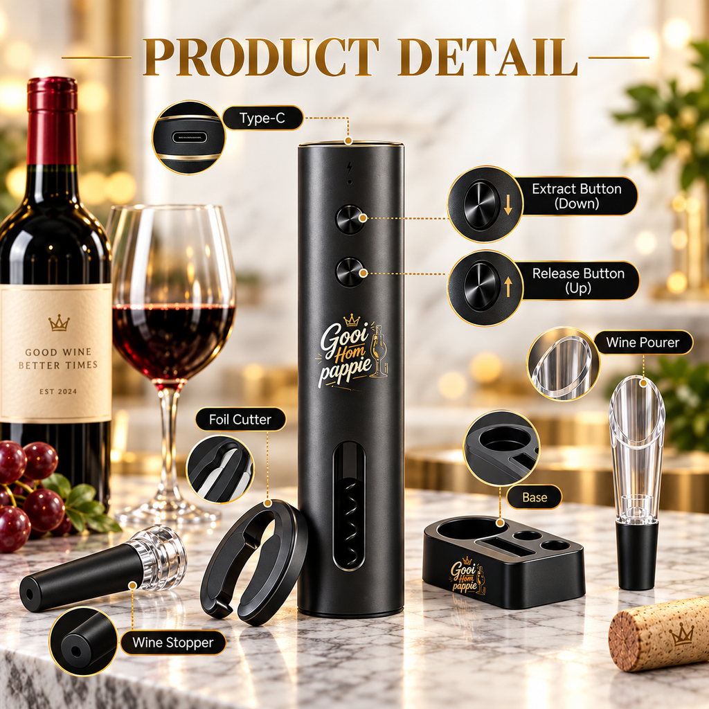 Gooi Hom Pappie 4-in-1 electric wine opener set, view 5