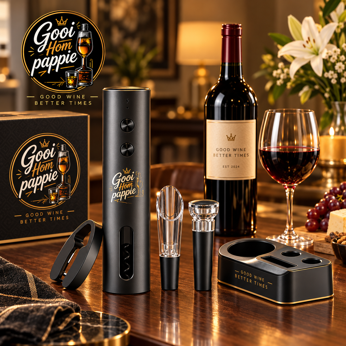 Gooi Hom Pappie 4-in-1 electric wine opener set, view 3