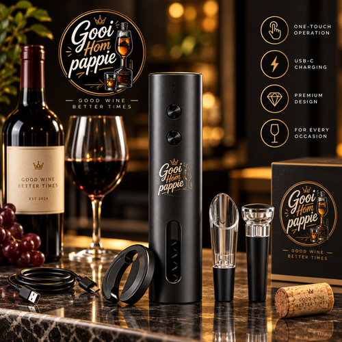 Gooi Hom Pappie 4-in-1 electric wine opener set, main product image